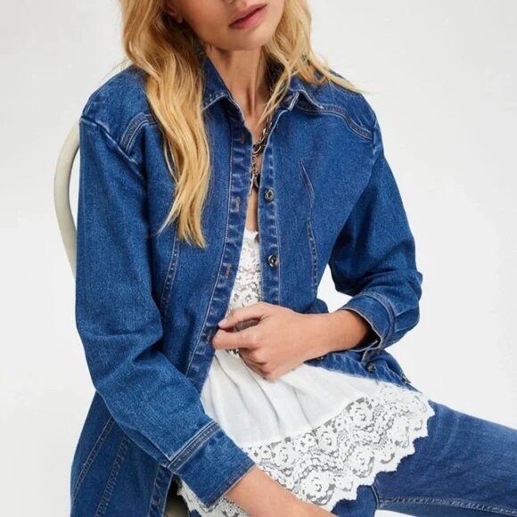 Free People Alexa Mini Dress Set Womens 8 Denim Jacket Country Contemporary - Picture 3 of 13